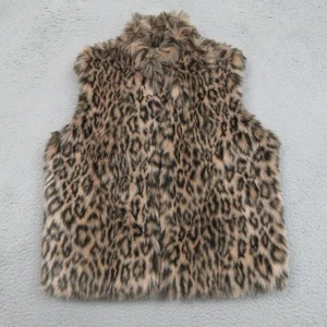 Bemalte Pony Weste Damen groß braun Leopard Kunstfell Reißverschluss gefüttert Made in USA - Bild 1 von 16