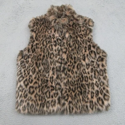 Chaleco Poni Pintado Para Mujer Grande Marrón Leopardo Imitación Piel Cremallera Forrado Hecho en EE. UU. Foto 1 de 4