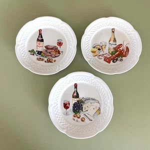 Vintage 3 Canape Plates by Philippe Deshoulieres Lourioux "Wine & Cheese" France - Picture 1 of 10