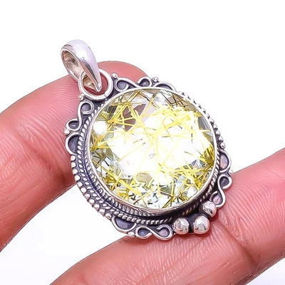 Colgante Bali de cuarzo rutilado dorado de plata de ley 925 1,56" P_9253_174_35 Foto 1 de 4