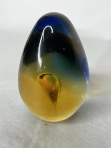 Vintage Murano Art Glass Blue & Gold Single Bubble Paperweight - Picture 1 of 5
