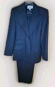 8 10 Bill Blass USA Damen 10 Nadelstreifen Wolle Hose Anzug Jacke Vintage dunkelmarine - Bild 1 von 8