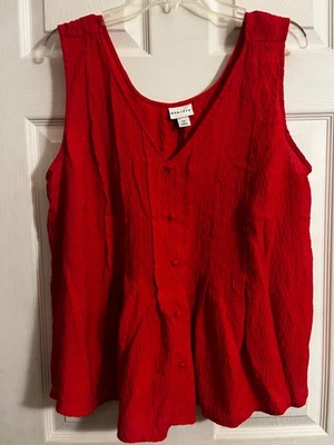 Blusa Pullover Ava & Viv Roja Sin Mangas Cuello en V Top Botón Acento Mujer XXL Foto 1 de 4