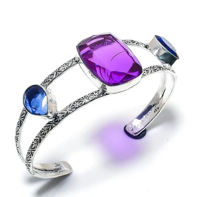 Bracciale regolabile in argento sterling 925 con ametista rosa, pietra prezio... - Immagine 1 di 4