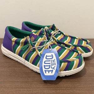 Zapatos informales Hey Dude Wally Funk Mardi Gras fiesta sin cordones verdes para hombre talla 13 - Imagen 1 de 7