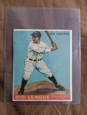 Tarjeta de goma de mascar Goudey Big League 1933 #92 Lou Gehrig 1977 reimpresión de Dover Foto 1 de 2