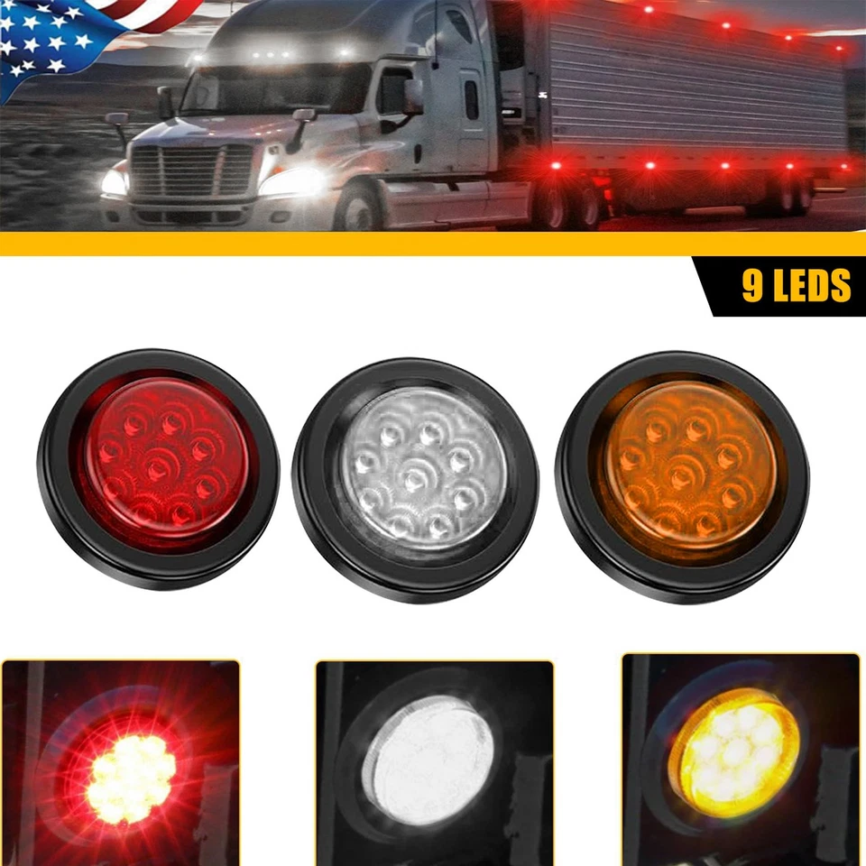 Round 2" LED Side Marker Lights Truck Trailer DRL Bullet Clearance Light Set 12V - Image 1 of 4