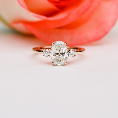 Engagement 14k Yellow Gold Ring Diamond Lab Grown Oval 3.3 Carat IGI Certified - Image 1 of 4