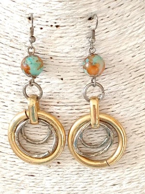 Orecchini Donna  Colore Argento E Dorato, Lunghezza 5 Cm., In Pietra Agata - Immagine 1 di 4