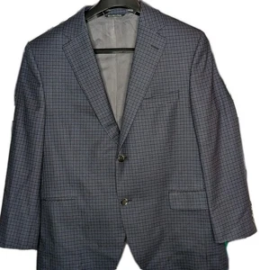 JACK VICTOR Exclusive Collection Navy Check Pattern 100% Wool Woven In Italy 42S - Picture 1 of 14