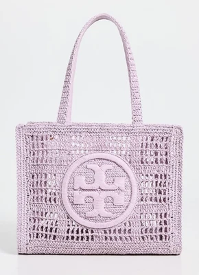 Bolso de Mano Tory Burch Ella Pequeño de Rafia Ganchillo a Mano ~NUEVO CON ETIQUETAS~ Púrpura Pálido Foto 1 de 4