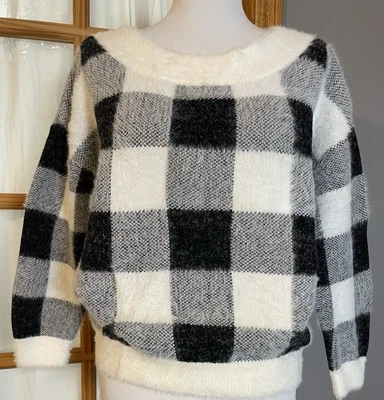 Suéter Pullover Corto Y2K Express Para Mujer M Negro Blanco Cuadros Tejido Difuso Foto 1 de 4