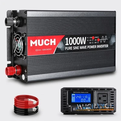 Inversores de potencia de onda sinusoidal pura 1000 W pantalla LCD de 24 V a CA 110 V para portabrocas de automóvil Foto 1 de 4