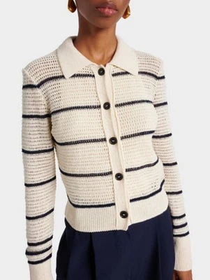 Cárdigan a Rayas Marco Mezcla Algodón Marfil Negro Talla Mediana Foto 1 de 4