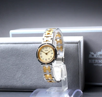 Full Set [Near MINT] Vintage HERMES Clipper 24mm Ivory Date Quartz Women's Watch - Image 1 of 4