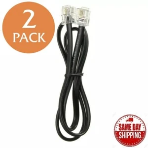 2 Pack Lot - 3ft Telephone Line Cord Cable 6P4C RJ11 DSL Modem Fax Phone - Black - Picture 1 of 3