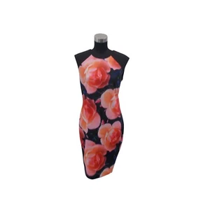 CALVIN KLEIN Black w/ Pink & Orange Oversized Flower Print Sleeveless Dress Sz 8 - Picture 1 of 4