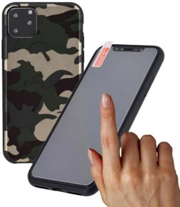 Iphone 11 6.1" Silicone Case Bag Camouflage Design Cover + 9H Tempered Glass - Picture 1 of 12