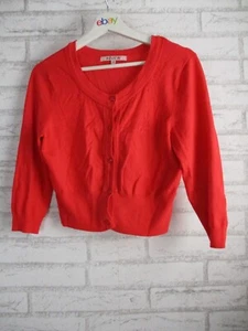 Review womens crop cardigan button front 12 round neck 3/4 sleeve red - Picture 1 of 8