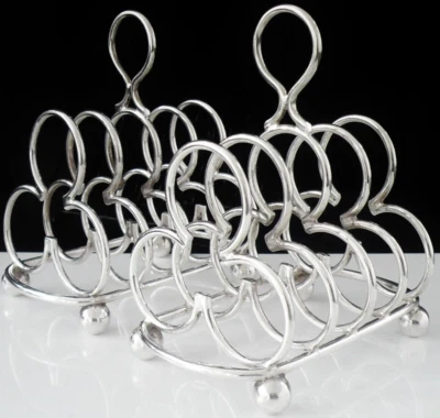 Pair Heavy Sterling Silver Toast Racks, Goldsmiths & Silversmiths Co Ltd 1906 — 第 1/4 张图片