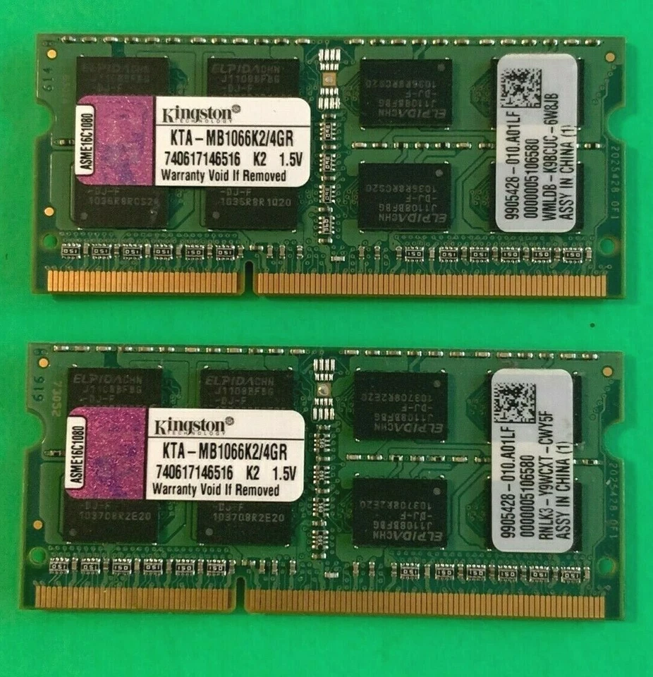 🔥KINGSTON 4GB (2X2GB) LAPTOP RAM MEMORY KTA-MB1066K2/4GR - Image 1 of 2