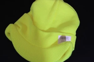High-Vis Yellow Knit Acrylic Winter Beanie One Size with Front Visor Cap - Picture 1 of 4