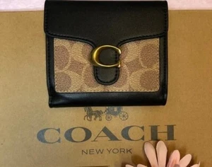 COACH Black Beige Signature Logo Bi-fold Wallet Very Rare New - Picture 1 of 8