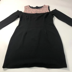 Abito donna JEUVRE nero e rosa spalle fredde bodycon lacci UK 12 EUR 40 - Foto 1 di 11