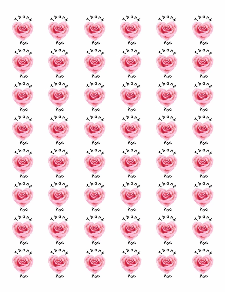 HANDMADE 48 THANK YOU PINK ROSE HEART ENVELOPE SEALS LABELS STICKERS 1.2" ROUND !