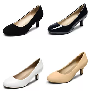 Fashion Women Pump Shoes Round Toe Slip On Low Heel Comfortable for Wedding - Picture 1 of 32