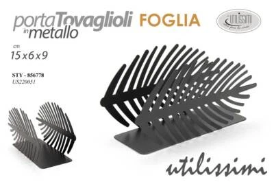 PORTATOVAGLIOLI DA TAVOLA FOGLIA METALLO NERO CASA PIZZERIA RISTORANTE 17*6*9CM - Immagine 1 di 4
