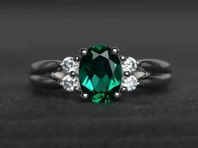 Anillo de compromiso de diamantes y esmeraldas creado en laboratorio de 1,70 quilates platino sólido 950 talla 8 Foto 1 de 4