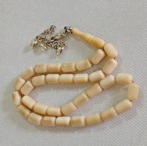 Rare Antique Old Hand Made Carved Natural White/Boon Islamic 33Prayer Beads 21gr - Picture 1 of 14