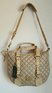 Francesco Biasia große goldfarbene Metall-Schultertasche beige gesteppt Leder neu mit Etikett $ 600. - Bild 1 von 12