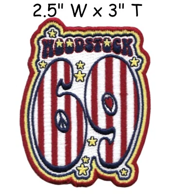 Woodstock 69 Patch Music Festival Hippie Guitar Embroidered Iron On Applique - Image 1 of 4