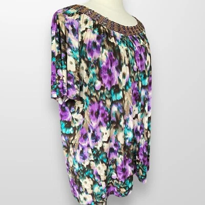 Essentials Mujer 2X Túnica Blusa Camisa Elastizada Fluida Slinky Cuentas Foto 1 de 4