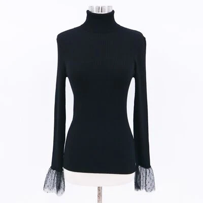 Suéter Pullover RED VALENTINO Mujer M Mediano Negro Rasgado Tejido Cuello Alto Malla Foto 1 de 4