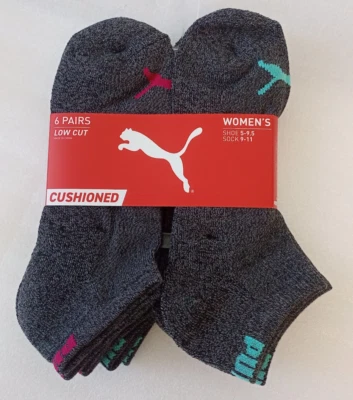 NOVO EM FOLHA - Pacote com 6 Meias Almofadadas Femininas PUMA (Corte Baixo) Sapato EUA Tamanho 5-9.5 - Imagem 1 de 4