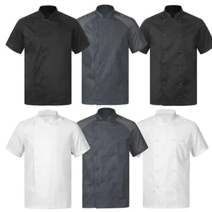 Mens Short Sleeve Chef Coat Jacket Kitchen Restaurant Cooking Uniform Shirt Tops - Picture 1 of 54