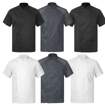 Mens Short Sleeve Chef Coat Jacket Kitchen Restaurant Cooking Uniform Shirt Tops - Image 1 of 4
