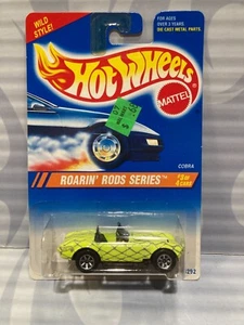 1995 HOT WHEELS ''ROARIN` RODS'' #305 = SHELBY COBRA = NEON YELLOW 7 spoke - Picture 1 of 2