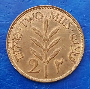 Moneda de bronce Israel Palestina Mandato Británico 2 mils 1927 AU - Imagen 1 de 2