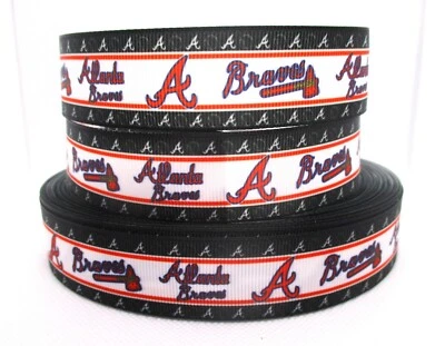 Cinta de grosgrain de 1" de béisbol Atlanta Braves ~ TU ELECCIÓN 5 o 10 yardas (MLB) negra Foto 1 de 3