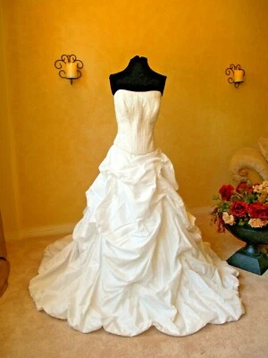 Demetrios white wedding dress bridal gown with pickup pick-up skirt - Image 1 of 4