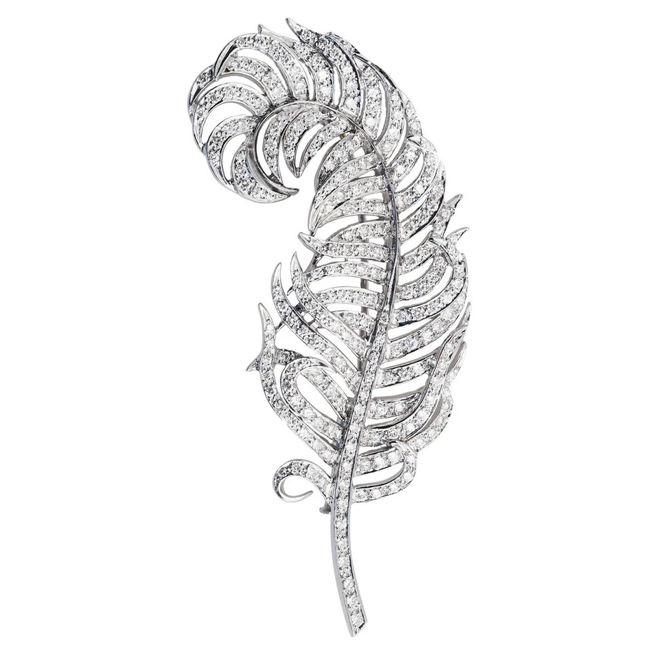 Broche de plata real 925 pluma de pavo real circonita cúbica corte rosa vintage de 2,12 quilates Foto 1 de 2