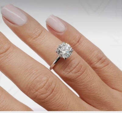 2Ct Round Cut FL/D GRA Certified Moissanite Solitaire Ring 14k White Gold Size 7 - Image 1 of 4