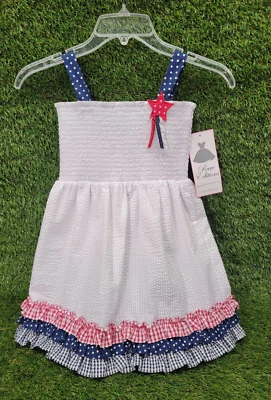 Rare Editions Ruffled Lined White Americana Dress Sundress Size 6 S312152 - NWT - Image 1 of 4
