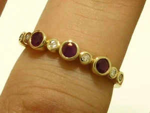 R159 Genuine 9K Yellow Gold Natural Ruby & Diamond Trilogy Eternity Ring size M - Picture 1 of 3
