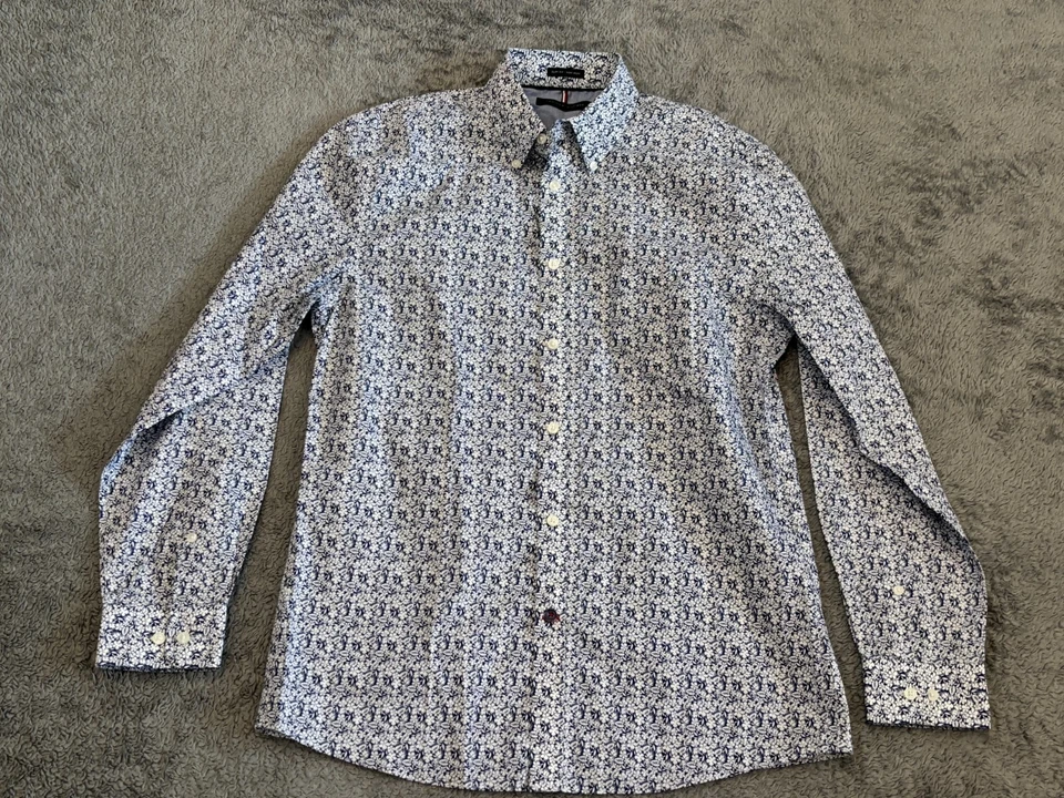Camisa Tommy Hilfiger Para Hombre 15.5 32/33 Calce Ajustado Sin Hierro Manga Larga Floral Azul Foto 1 de 4