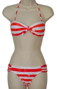 The Bikini Lab red striped bandeau bikini size L swimsuit 2 piece set new - Picture 1 of 4